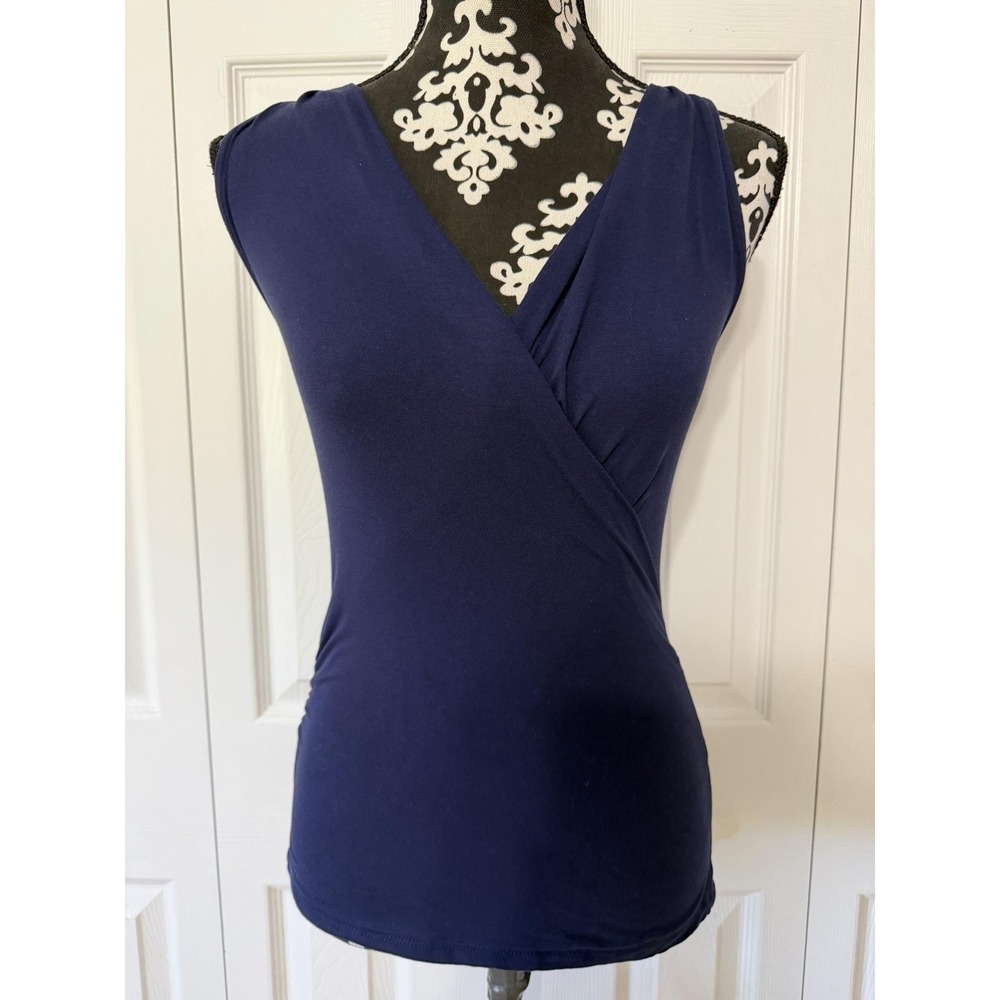 Venus Tank Top Womens XS Blue Halter V Neck Wrap Tie Back Stretch Jersey Tank